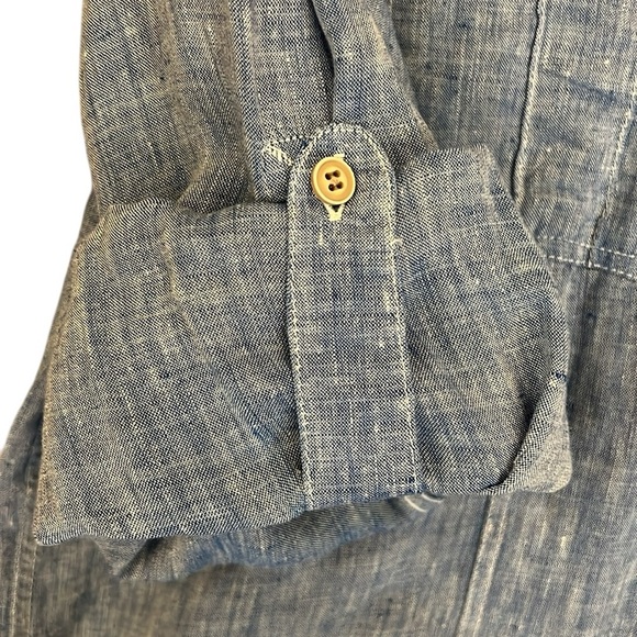Joseph Abboud Linen Convertible-Sleeve Button Front Shirt Denim Blue Luxury XL - Picture 8 of 11